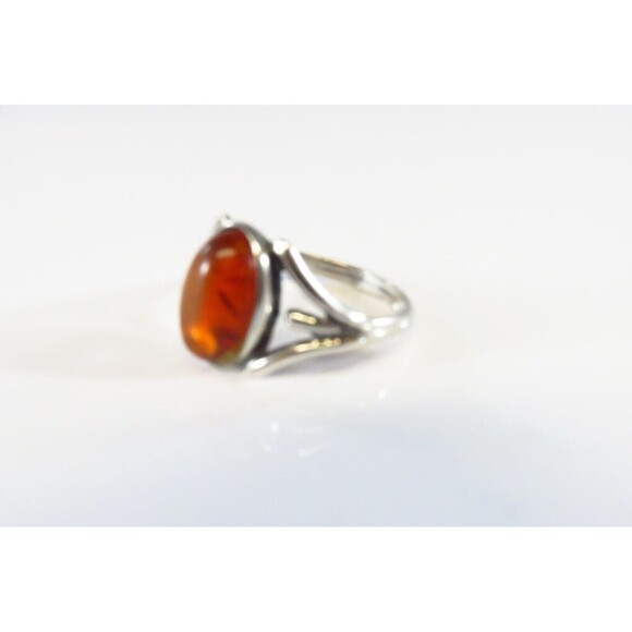 Oval Orange Amber Split Shank Sterling Silver Ring Size 7.25 - Picture 4 of 6